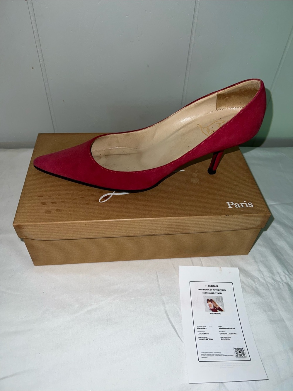 Christian Louboutin Burgundy Pointed-Toe Mid Heel Pump